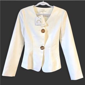Commense Chic White Jacket Blazer With Large Gold Buttons Minimalist Statement S